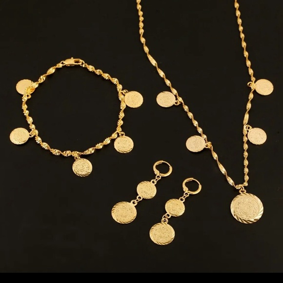 24K Dubai Gold plated Arabic money sign Coin jewelry set - Picture 3 of 4